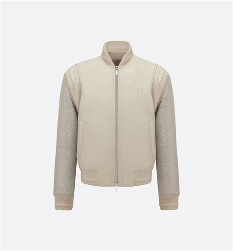 CD Icon Varsity Jacket Gray Cowhide Leather